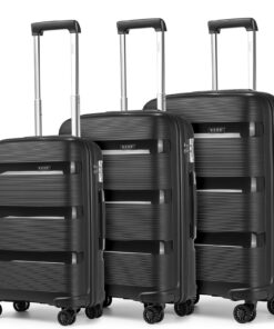 Kono Valise de Voyage Rigide 55/65/76cm Noir | Légère & Robuste | Avec Serrure TSA | 3 Pièces Ensemble Bagages| Global R