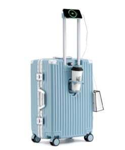 lesulety Bagage A Main 24 Pouce 60L Avec Port USB & 4 Roues, Valise Rigide Légère Pour Voyage Cabine (Petite Taille, Ble