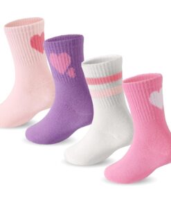 Chaussettes DRESHOW Fille Rayées de Sport pour Enfants 4-10 Ans - 4 Paires - Coeurs