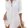 Robe de Plage RITOSTA Femme Coton Chemise de Plage Couvrir Kimono Tunique Plage Boutonné Cache-Maillots et Sarongs Col V