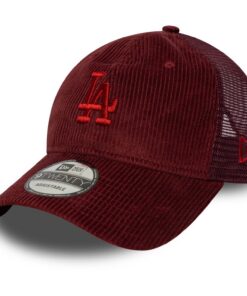 New Era Casquette de baseball 9Twenty Trucker Cord MLB Los Angeles Dodgers pour adulte Rouge foncé - Large brim - Flexfi
