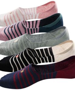 Porteuses Chaussettes Basses Femme Invisible en Coton EU 37-42, Anti-Dérapant Silicone, Rayure, 5 Paires