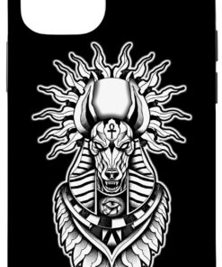 Coque Anubis iPhone 14 noire | Égyptien, Ankh et Œil d'Horus | Protection Avancée Blackwork