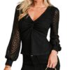 CUPSHE Chemisier en maille à manches longues et col en V pour femme modeuse pour l'été avec manches longues et détails b
