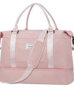 Bagail Sac de Voyage pour Femme Rose - Compartiment à Chaussures, Poche Humide Inclus, Idéal pour le Travail et l'Accouc