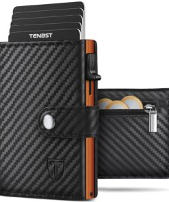 Portefeuille Homme en Fibre de Carbone Anti RFID Noir-Orange | Protection Cartes Bancaires | Porte-Cartes Multifonction