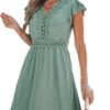 CUPSHE Robe d'été femme, col V, dentelle, manches courtes, robe de plage, robe mini, mode été, robe légère, tendance pla