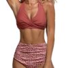 CUPSHE Maillot de bain deux pièces femme dos nu croisé V bustier agrafe arrière bas haut taille haute tissu texturé plag