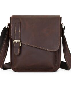 BAIGIO Sac à Bandoulière en Cuir Vrai pour Homme - Style Rétro - Motif Cheval - Marron Café - Sac Décontracté pour Trava