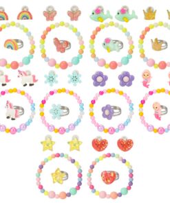 Boucles d'oreilles clip Hifot filles Licorne sirène papillon fleurs arc-en-ciel Accessoire Princess bijoux Cadeaux set C
