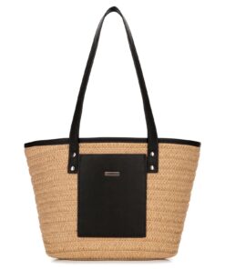 WITTCHEN sac à main tressé femme bohème | style fourre-tout | design cabas d'été élégant | poignées similicuir | poches
