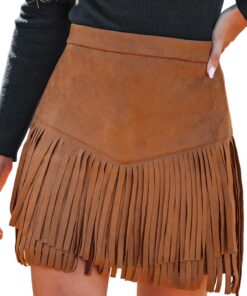 CUPSHE Jupe mini femme haute taille en denim frangé, jupe trapèze moulante bohème, robe décontractée pour bureau et sort