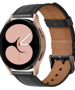Bracelet Wanme en Cuir pour Samsung Galaxy Watch 4 - Noir | Homme & Femme | Compatible 40mm, 42mm, 44mm, 46mm | Bracelet