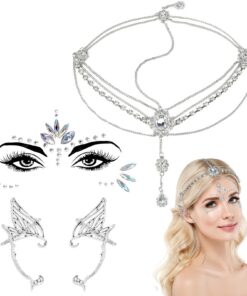Hifot Cristal Chaîne de Tête Bohème Argent pour Femme et Fille Festival Bijoux de Tête Vintage Costume Elfe