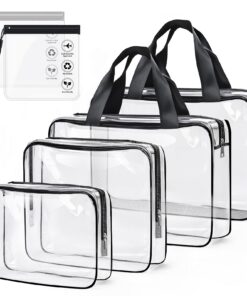 Sweelov Lot de 4 trousses de toilette transparentes en PVC épais - Étanche - Avec 2 poches pour liquides - Bagage à main