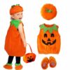 Costume de citrouille orange pour enfants Halloween, déguisement avec chapeau, robes, chaussures et sac à main pour enfa