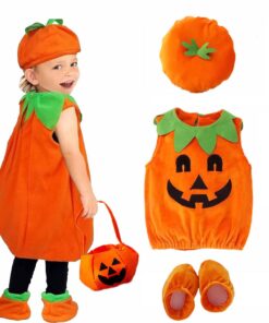 Costume de citrouille orange pour enfants Halloween, déguisement avec chapeau, robes, chaussures et sac à main pour enfa