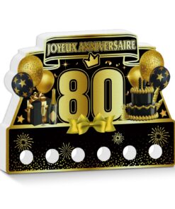 Accessoire Anniversaire 80 Ans – Centre de Table Noir et Or – Panneau Joyeux Anniversaire Double Face