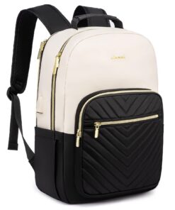 LOVEVOOK Sac à Dos Ordinateur Portable 15,6 Pouces Femme | Style Beige Noir pour Travail et École