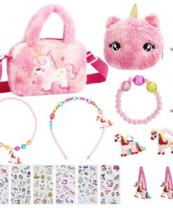 Livdouyu - Bijoux licorne fille 18 pc - Cadeau enfant 3-7 ans - Collier + Bracelet + Bague + Bijoux cheveux + Autocollan