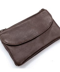 Portefeuille Charmoni Homme en Cuir Véritable Fermeture Éclaire Multicochonsieur Classique Marron Foncé