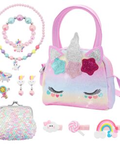 Sac à main licorne, bijoux ensembles, cadeaux Noël filles