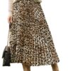 CUPSHE Jupe Midi Plissée Motif Léopard - Design Flatteur et Fluide pour Fête d'Automne
