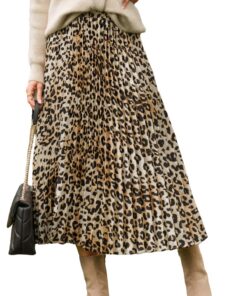 CUPSHE Jupe Midi Plissée Motif Léopard - Design Flatteur et Fluide pour Fête d'Automne