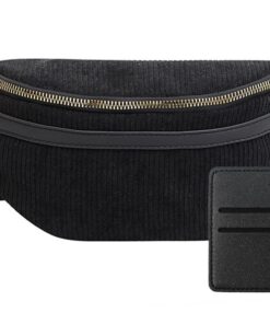 Sac Banane en Velours Côtelé Zippé Idéale pour Femme Voyage Course à Pied Noir Sac Banane avec Bandoulière Poche Poitr