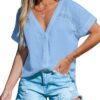 CUPSHE Chemisier d'été décontracté à manches courtes et col en V pour femme | Chic et confortable | Idéal pour la plage