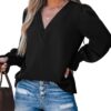 CUPSHE Chemisier en V à manches bouffantes pour femme automne/hiver, poignets smockés, chic et confortable