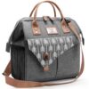 Lekesky Grand sac à déjeuner isotherme pour femme, grande capacité de 15L, idéal pour le travail, chic en gris avec flèc