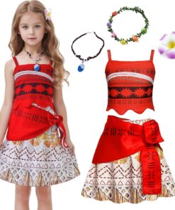 Costume Princesse Vaiana avec Accessoires pour Filles 3-8 Ans, Halloween et Anniversaires, Hauts Élégants et Accessoires