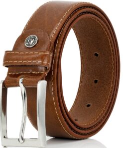 Lindenmann ceinture en cuir pour hommes/Mens belt en cuir XL incurvée, brun médium
