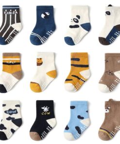 YANWANG Chaussettes Antidérapantes En Coton Pour Enfants Garçons et Filles - 12 Paires - Avec Poignée - Idéales Pour les