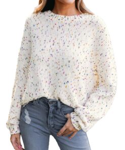 CUPSHE Pull à manches longues effet pointillé arc-en-ciel femme tricot bord côtelé