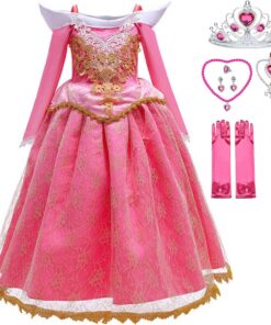 Robe de princesse Aurore pour fille - Anniversaire, Noel, Halloween et Carnaval - Costume de cosplay de La Belle au Bois