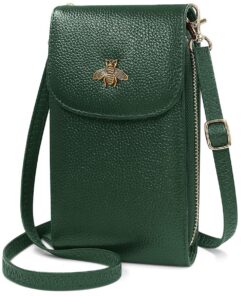 HNOOM Sac à main femme en cuir véritable avec bandoulière réglable TéléphonePortable Portefeuille avec 8 Portes Carte