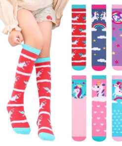Chaussettes Haute PHOGARY pour Filles | Licorne Mignonnes | Cotton Colorées & Chaudes | Taille Unique | Filles 3-12 Ans