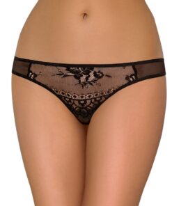Axami String de Dentelle/Tulle avec Ouverture au Dessus des Fesses Noir Taille S - Trends en Dentelle Noire Mince pour F