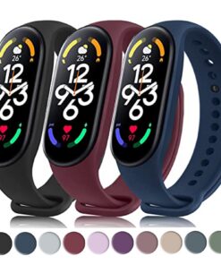 Wanme Sil modele 3-pièces bracelet pour Xiaomi Mi Band 7, bandes respirantes et siliciles, noir, bleu marin, rouge vin p