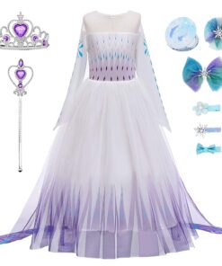 Robe Princesse Elsa Déguisement Reine des Neiges Bleu 140 Cm Enfants Carnaval Noël Anniversaire