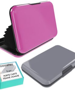Didarenba Porte Carte Homme Femme 2 Pièces en Aluminium avec Système de Verrouillage RFID, Grande Capacité, Protection A
