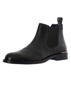 Tommy Hilfiger Bottines Chelsea Homme en Cuir Noir Taille 42 Élégant et Comfortable Américain Mode