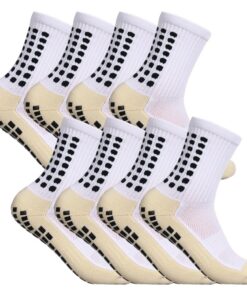 BIRWUMI Antidérapantes Foot Chaussettes 4 Paires Homme Femme, Chaussettes de Sport Épaisses Respirantes Antidérapantes p