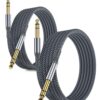 RUXELY Câble Instrument Audio Stéréo Nylon 3M 2 Pièces 1/4 Mâle vers Mâle pour Guitare Électrique Basse Clavier Table de