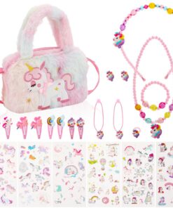 Ensemble Newofview sac à main et bijoux licorne fille - Jeu de rôle pour enfants - Cadeau d'anniversaire
