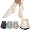 Chausssettes de yoga Sunolkie antidérapantes femmes 5 doigts grip Pilates poignées sangles, 3 paires