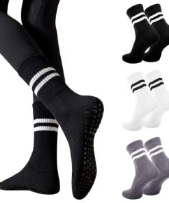 Risipu Lot de 3 paires de chaussettes antidérapantes pour femme, Pilates, danse, trampoline - Coupe ergonomique, absorpt