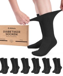 Chaussettes diabétiques Fitfets - Lot de 6 paires homme et femme - Sans élastique ni coutures - Coton, éponge et ceintur